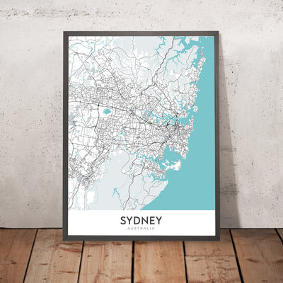 Mapa moderno de la ciudad de Sydney, Australia: CBD, Opera House, Harbour Bridge, Bondi Beach, The Rocks