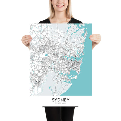 Moderner Stadtplan von Sydney, Australien: CBD, Opernhaus, Harbour Bridge, Bondi Beach, The Rocks