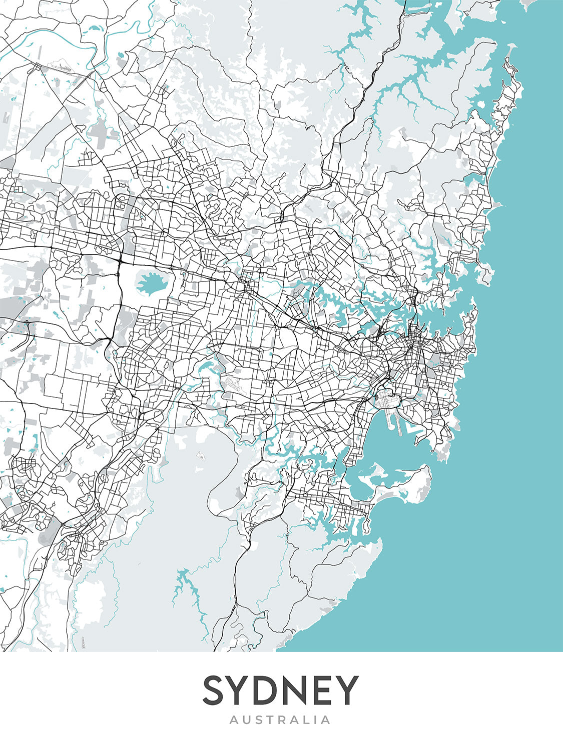 Modern City Map of Sydney, Australia: CBD, Opera House, Harbour Bridge ...
