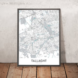 Mapa moderno de la ciudad de Tallaght, Irlanda: estadio de Tallaght, la plaza, hospital de Tallaght, autopista M50, ruta nacional N81