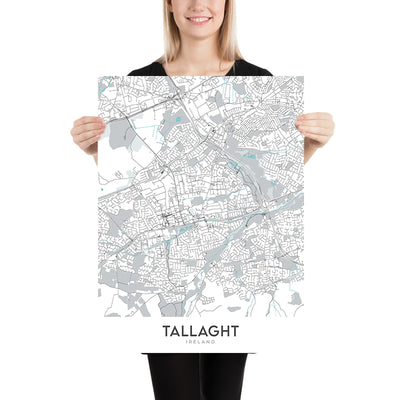 Modern City Map of Tallaght, Ireland: Tallaght Stadium, The Square, Tallaght Hospital, M50 Motorway, N81 National Route
