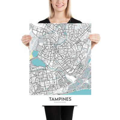 Moderner Stadtplan von Tampines, Singapur: Unser Tampines Hub, Tampines Mall, Eco Green, Regionalbibliothek, Central Park