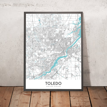 Mapa moderno de la ciudad de Toledo, OH: Centro, Museo de Arte de Toledo, I-75, I-80/90, Universidad de Toledo