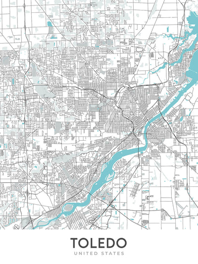 Modern City Map of Toledo, OH: Downtown, Toledo Museum of Art, I-75, I-80/90, University of Toledo