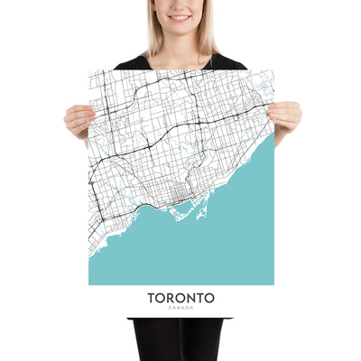 Mapa moderno de la ciudad de Toronto, Canadá: Torre CN, centro de la ciudad, mercado de Kensington, Museo Real de Ontario, islas de Toronto