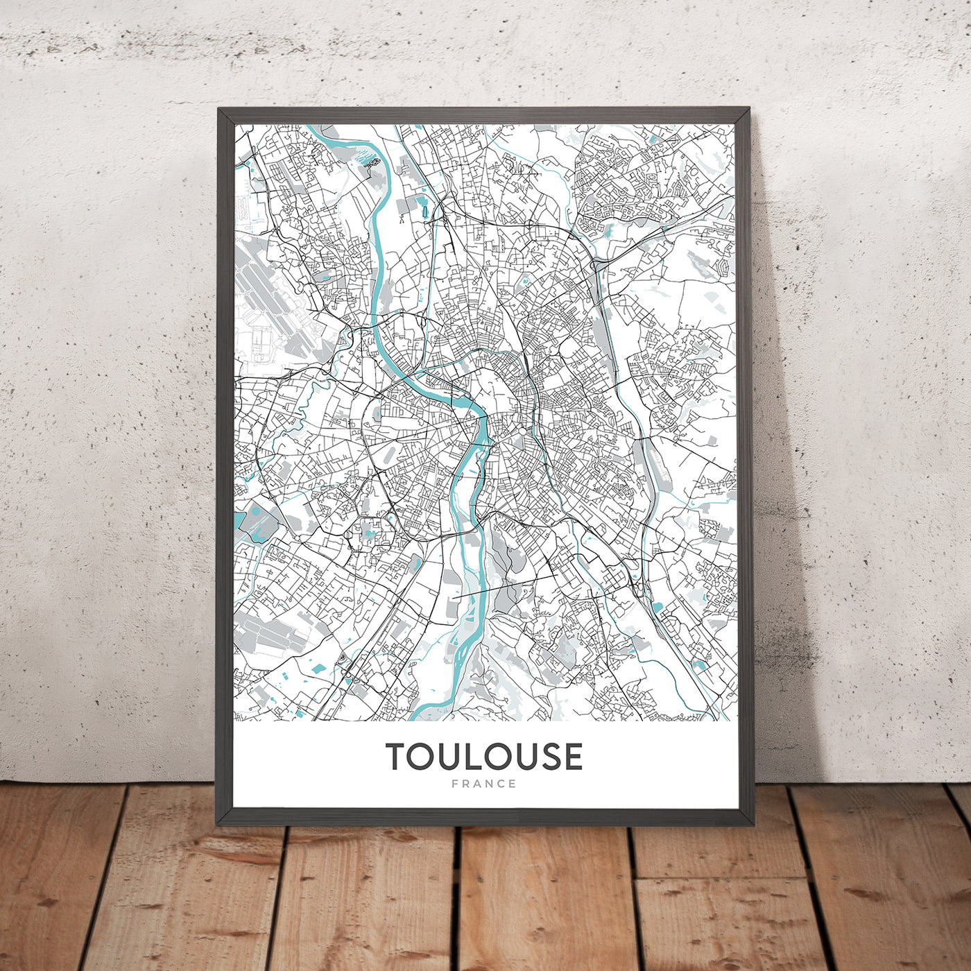 Plan de la ville moderne de Toulouse, France : Saint-Sernin, Pont Neuf, Place du Capitole, Canal du Midi, Garonne