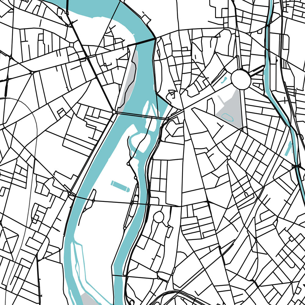 Plan de la ville moderne de Toulouse, France : Saint-Sernin, Pont Neuf, Place du Capitole, Canal du Midi, Garonne