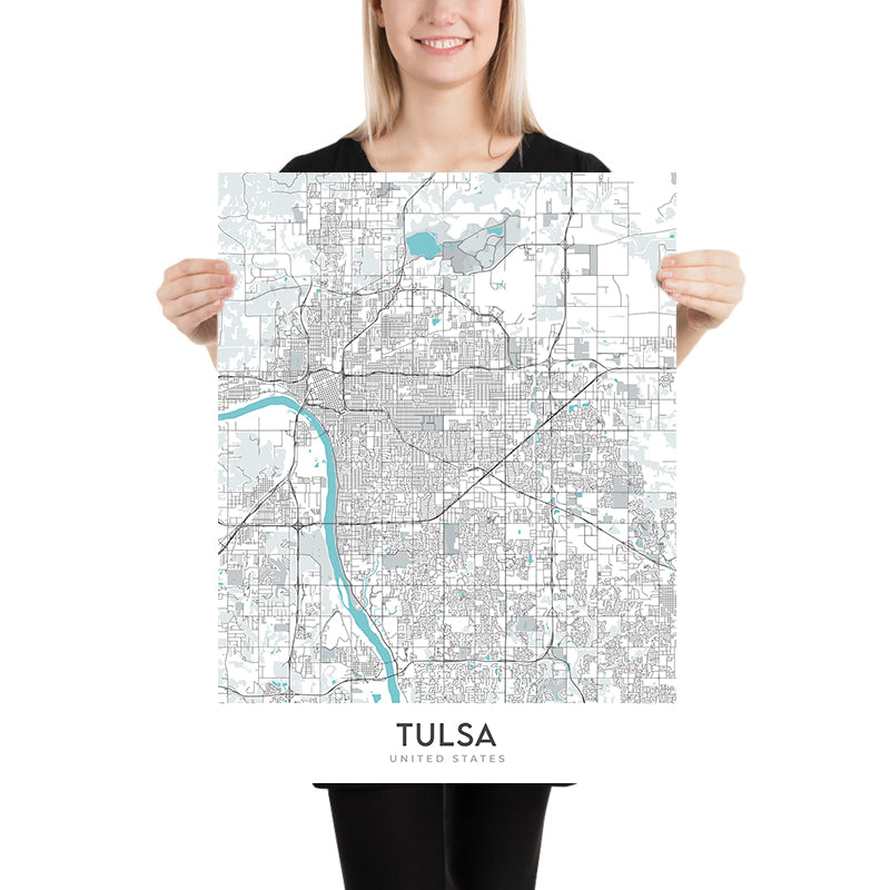 Moderner Stadtplan von Tulsa, OK: Innenstadt, Tulsa Zoo, I-44, Tulsa Botanic Garden, BOK Center