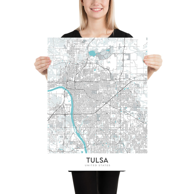 Simple Tulsa Map Modern City Map of Tulsa, OK: Downtown, Tulsa Zoo, I-44, Tulsa Botanic ...