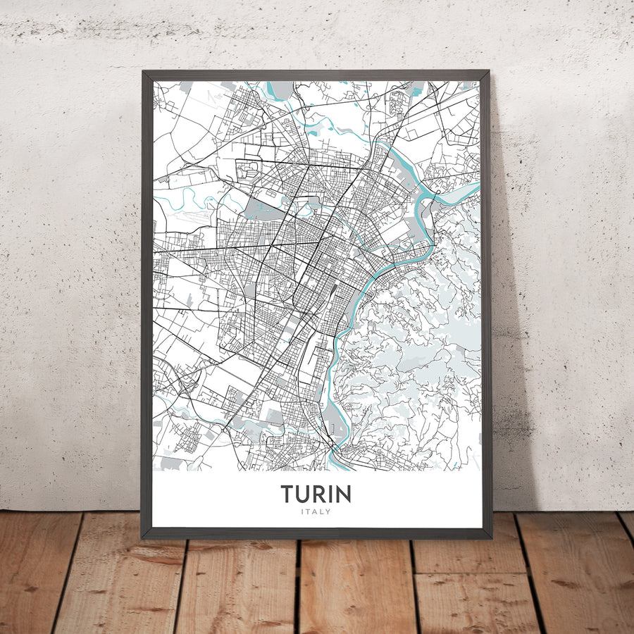 Modern City Map of Turin, Italy: Duomo, Mole, Egyptian Museum, Juventus Stadium, Basilica