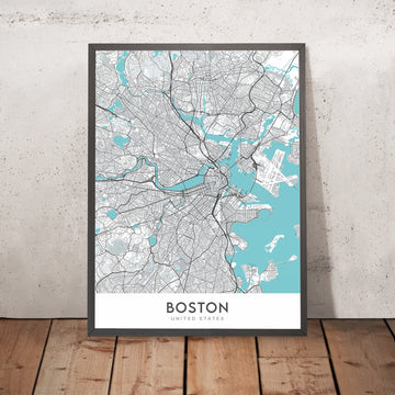Modern City Map of Boston, MA: Back Bay, Fenway Park, Harvard University, MIT, North End