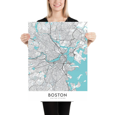 Modern City Map of Boston, MA: Back Bay, Fenway Park, Harvard University, MIT, North End