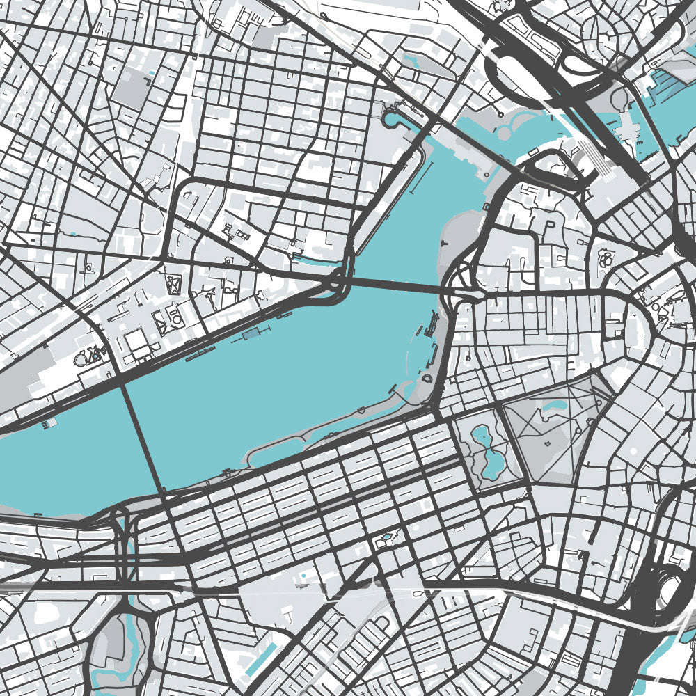 Mapa moderno de la ciudad de Boston, MA: Back Bay, Fenway Park, Universidad de Harvard, Instituto de Tecnología de Massachusetts, North End