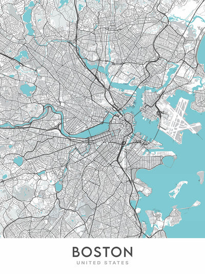 Modern City Map of Boston, MA: Back Bay, Fenway Park, Harvard Universi ...