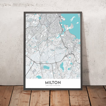 Mapa moderno de la ciudad de Milton, MA: Reserva Blue Hills, Cunningham Park, Houghton&