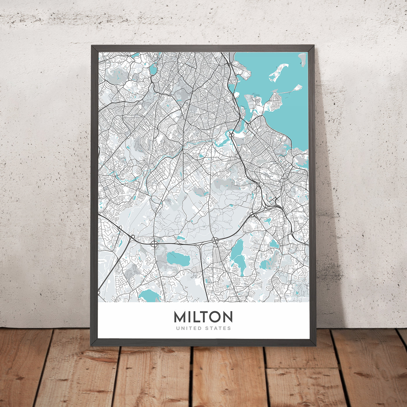 Modern City Map of Milton, MA: Blue Hills Reservation, Cunningham Park, Houghton's Pond, Chickatawbut Hill, Blue Hill Avenue