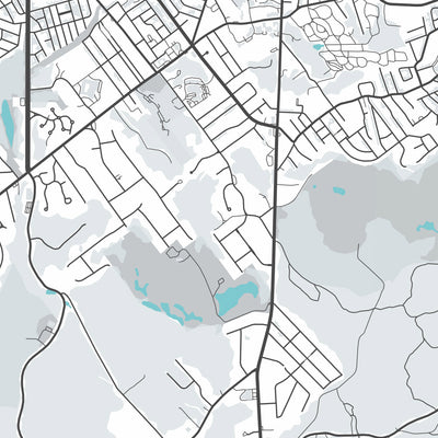 Mapa moderno de la ciudad de Milton, MA: Reserva Blue Hills, Cunningham Park, Houghton's Pond, Chickatawbut Hill, Blue Hill Avenue