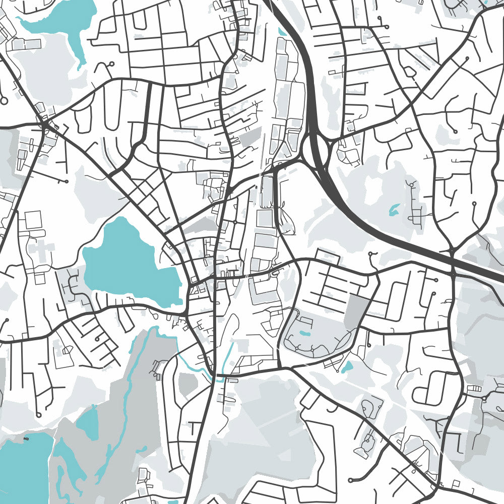 Mapa moderno de la ciudad de Braintree, MA: Ayuntamiento de Braintree, Escuela secundaria de Braintree, Biblioteca pública de Braintree, Ruta 3, Ruta 37