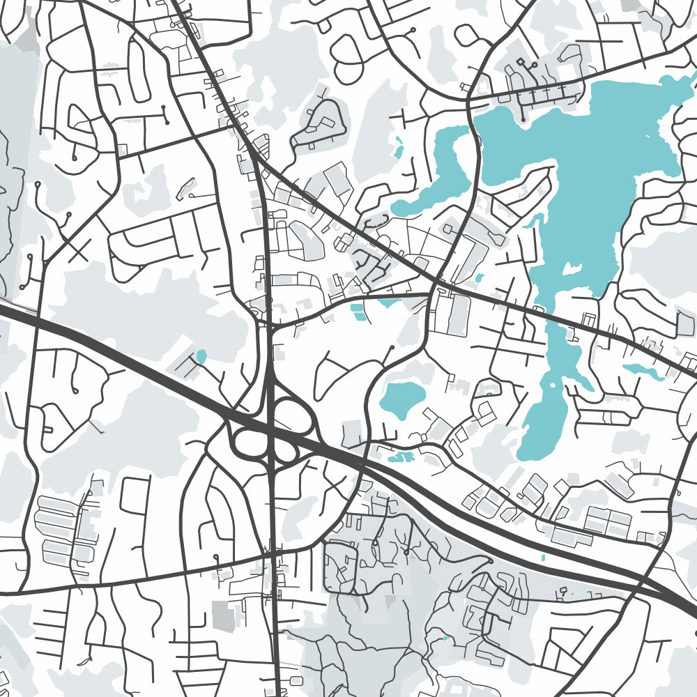 Modern City Map of Weymouth, MA: Weymouth Town Hall, Tufts Library, Route 3, Route 18, Weymouth High School