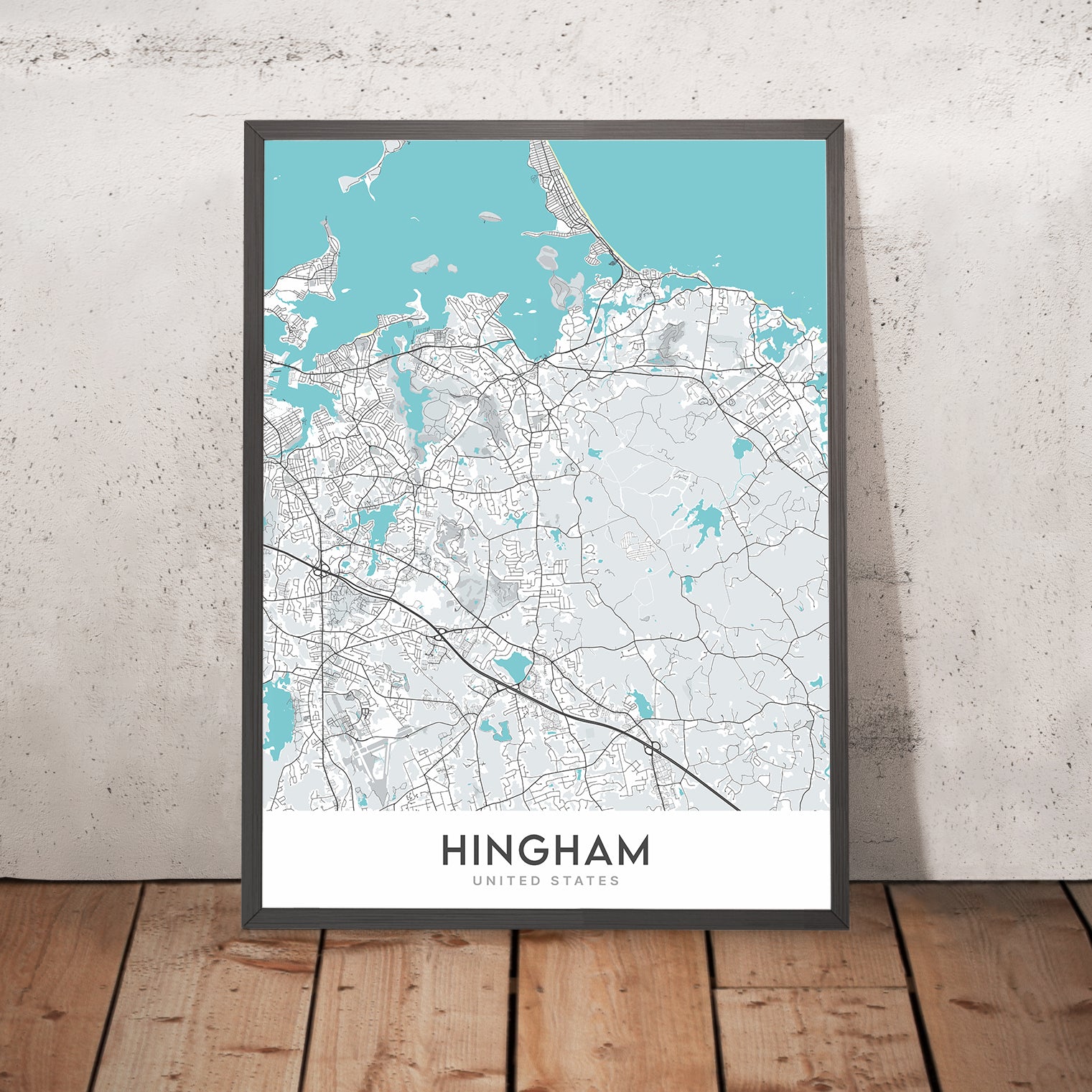 Modern City Map of Hingham, MA: Hingham Harbor, World's End, Bare Cove ...