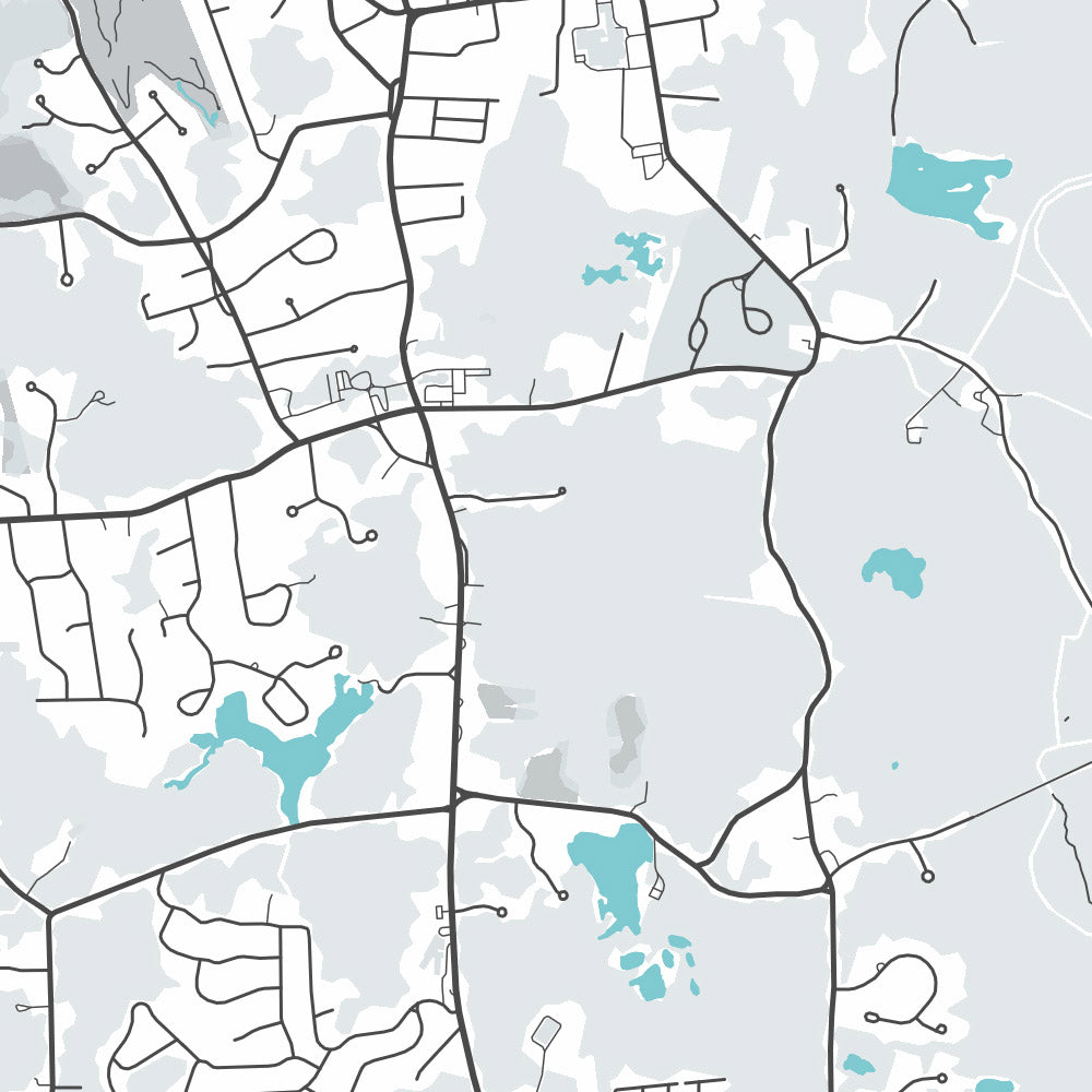 Plan de la ville moderne de Hingham, MA : port de Hingham, bout du monde, parc Bare Cove, Whitney et Thayer Woods, église Old Ship