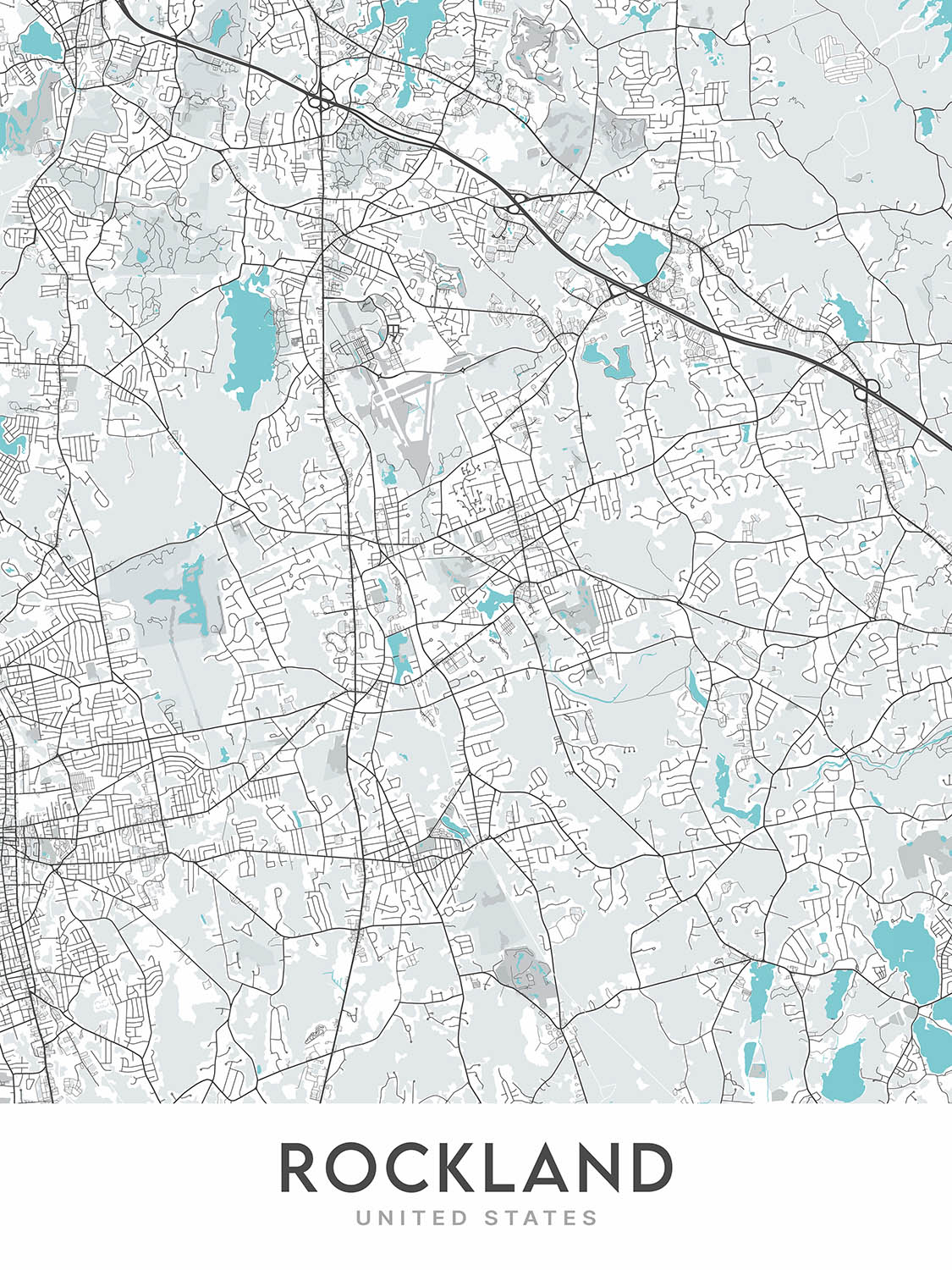 Modern City Map of Rockland, MA: Hanover, Union Street, Summer Street, Liberty Street, Reed Street