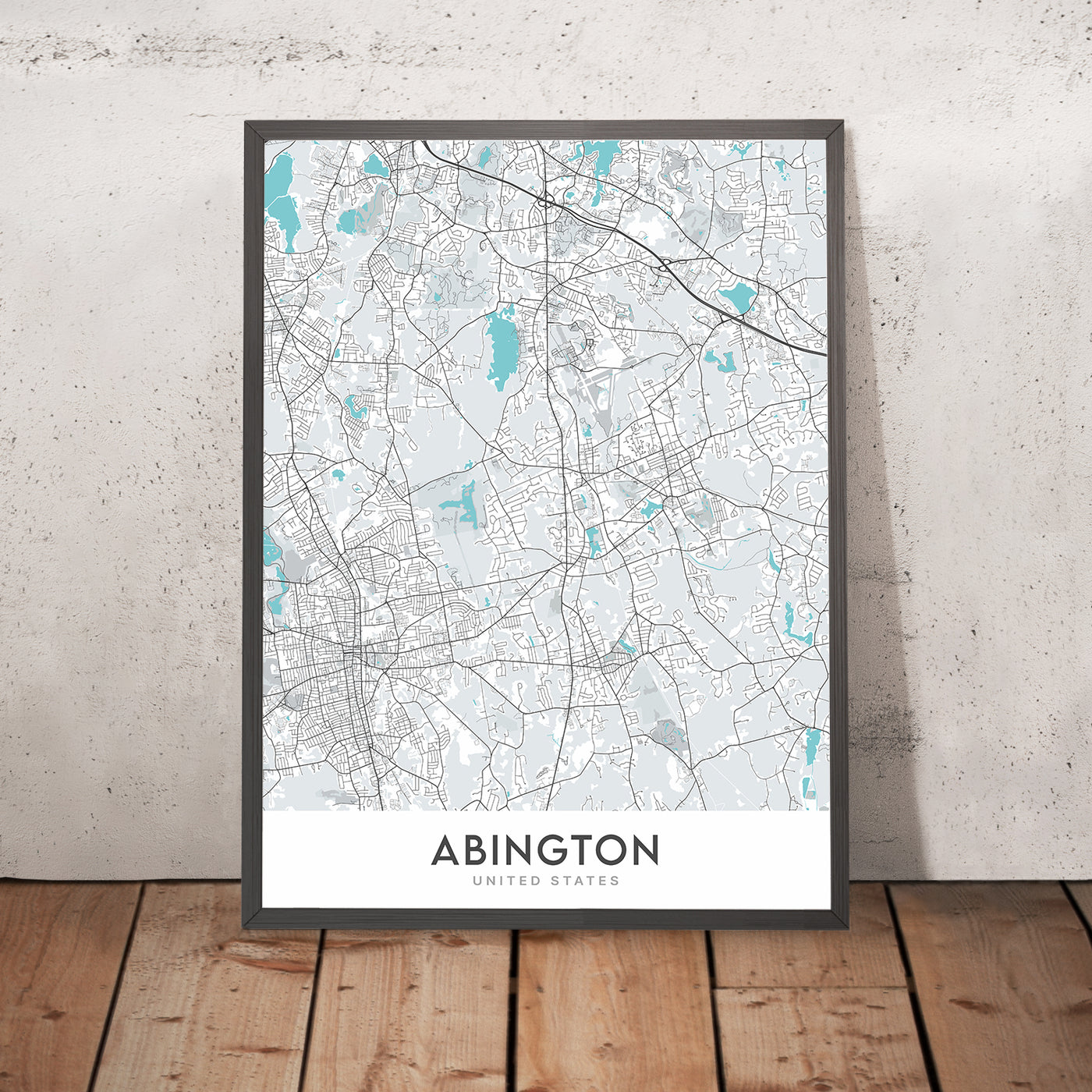 Mapa moderno de la ciudad de Abington, MA: Ayuntamiento de Abington, Biblioteca pública de Abington, Ruta 18, Ruta 27, Ruta 58