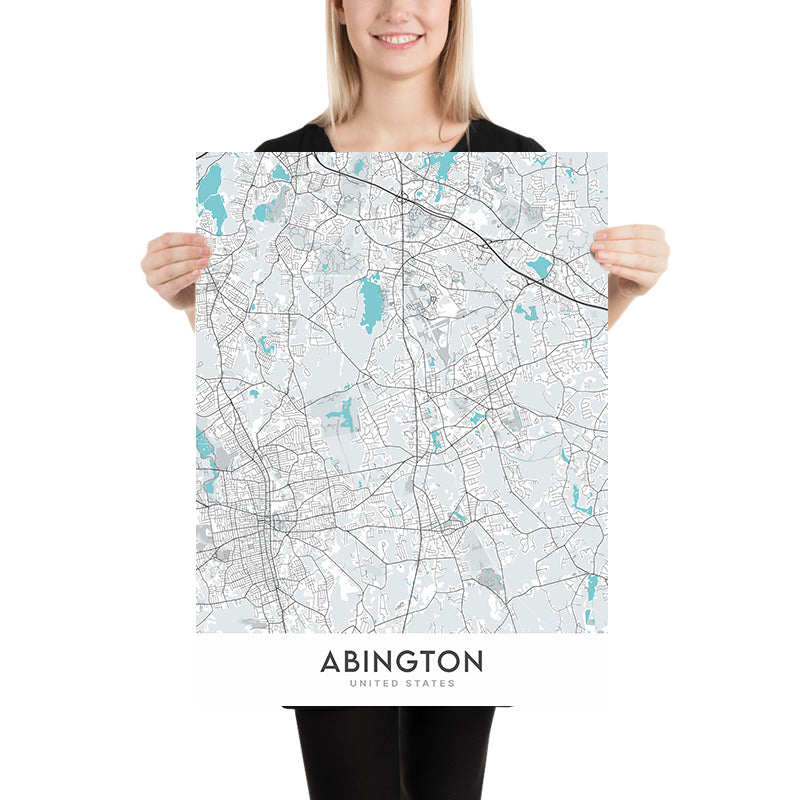 Modern City Map of Abington, MA: Abington Town Hall, Abington Public Library, Route 18, Route 27, Route 58
