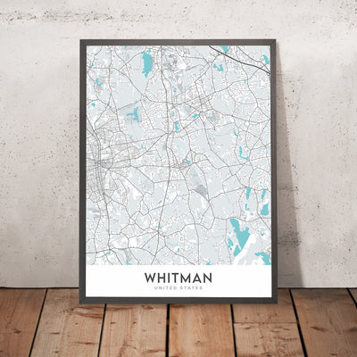 Mapa moderno de la ciudad de Whitman, MA: Ayuntamiento de Whitman, escuela secundaria regional Whitman-Hanson, ruta 18, ruta 27, ruta 106