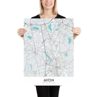 Mapa moderno de la ciudad de Avon, MA: Ayuntamiento de Avon, Biblioteca pública de Avon, Christ Church, MA-28, MA-106