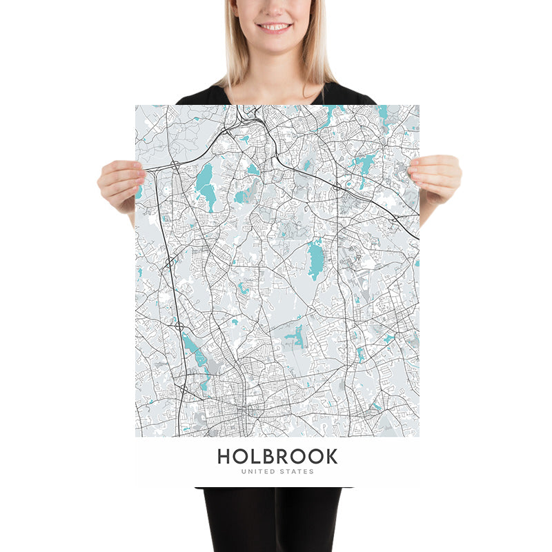 Mapa moderno de la ciudad de Holbrook, MA: Museo y sociedad histórica de Holbrook, bosque de la ciudad de Holbrook, pantano de Holbrook, ruta 139, ruta 24