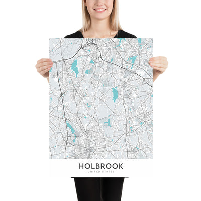Plan de la ville moderne de Holbrook, MA : société historique et musée de Holbrook, forêt de la ville de Holbrook, tourbière de Holbrook, route 139, route 24