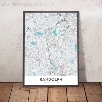 Mapa moderno de la ciudad de Randolph, MA: Ayuntamiento de Randolph, Biblioteca pública de Randolph, Escuela secundaria de Randolph, Interestatal 93, Ruta 24
