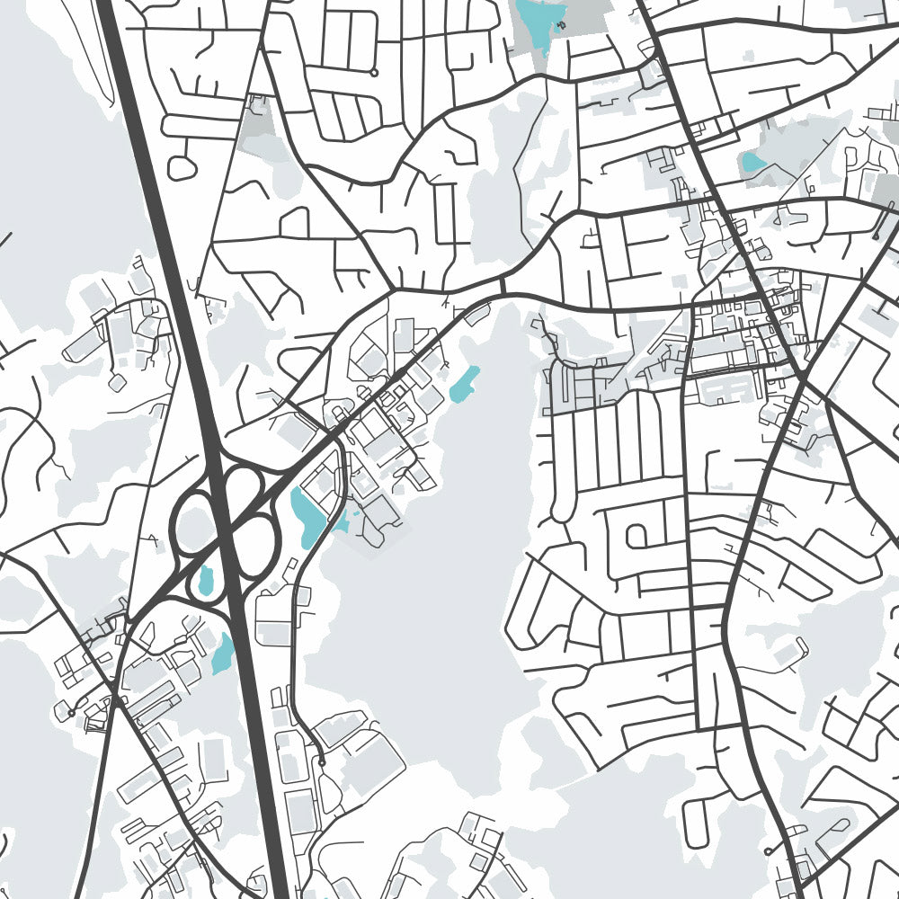 Modern City Map of Randolph, MA: Randolph Town Hall, Randolph Public Library, Randolph High School, Interstate 93, Route 24