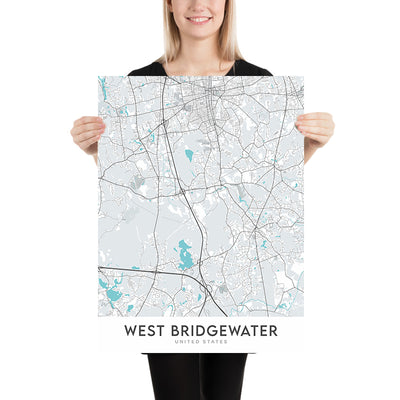 Modern City Map of West Bridgewater, MA: State University, Bridgewater Common, Historical Society, Old Town Hall, Congregational Church