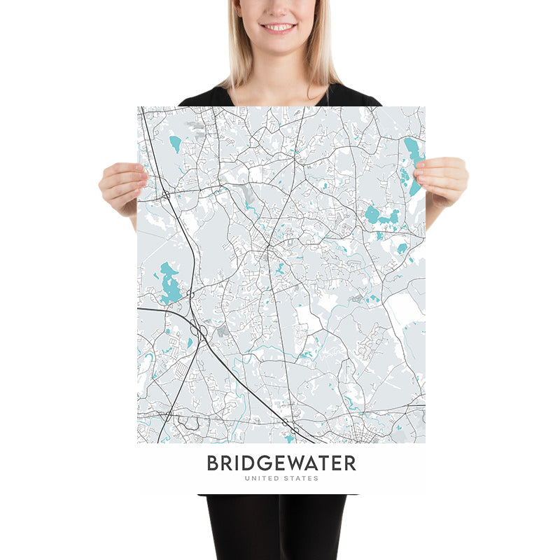 Modern City Map of Bridgewater, MA: State University, Bridgewater Common, Historical Society, Old Town Hall, First Congregational Church