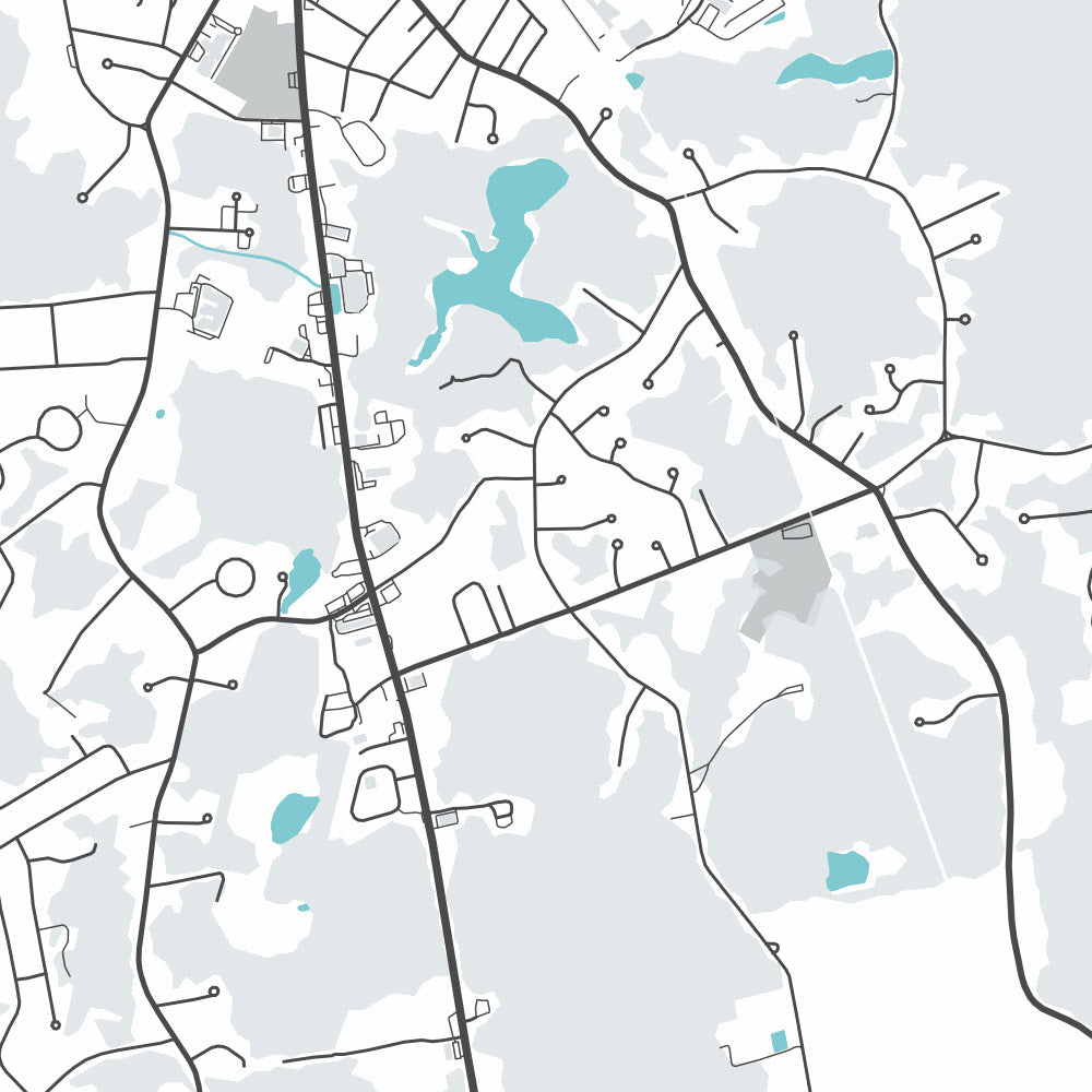 Mapa moderno de la ciudad de Bridgewater, MA: Universidad Estatal de Bridgewater, Bridgewater Common, Sociedad Histórica de Bridgewater, Antiguo Ayuntamiento de Bridgewater, Primera Iglesia Congregacional