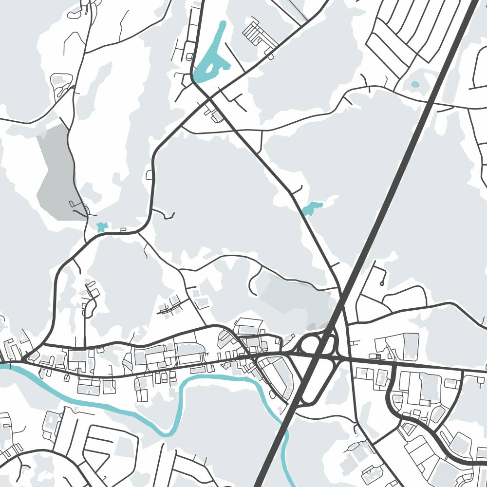 Plan de la ville moderne de Raynham, MA : Raynham Center, Raynham Hall, Raynham Park, Route 138, Route 24