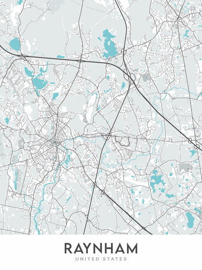 Mapa moderno de la ciudad de Raynham, MA: Raynham Center, Raynham Hall, Raynham Park, Ruta 138, Ruta 24