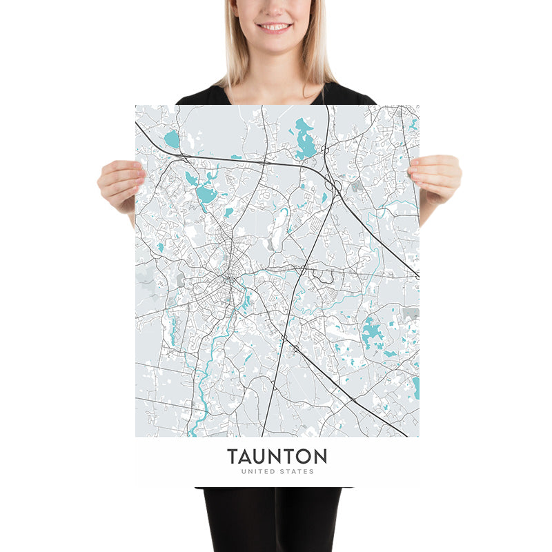Moderner Stadtplan von Taunton, MA: Innenstadt, Old Colony Historical Society, Taunton Green, Taunton Public Library, Whittenton