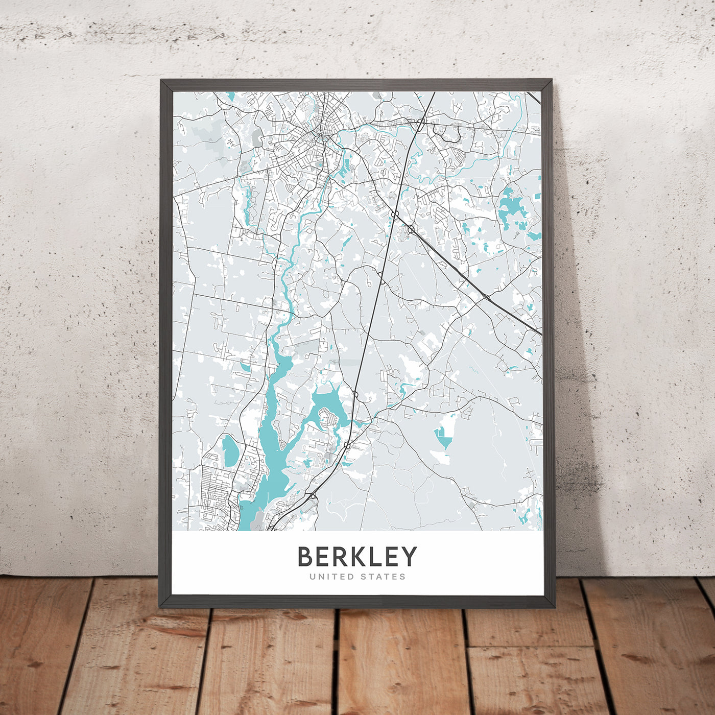 Plan de la ville moderne de Berkley, MA : Berkley Common, parc d'État de Dighton Rock, rivière Taunton, rivière Assonet, zone de conservation de Myricks