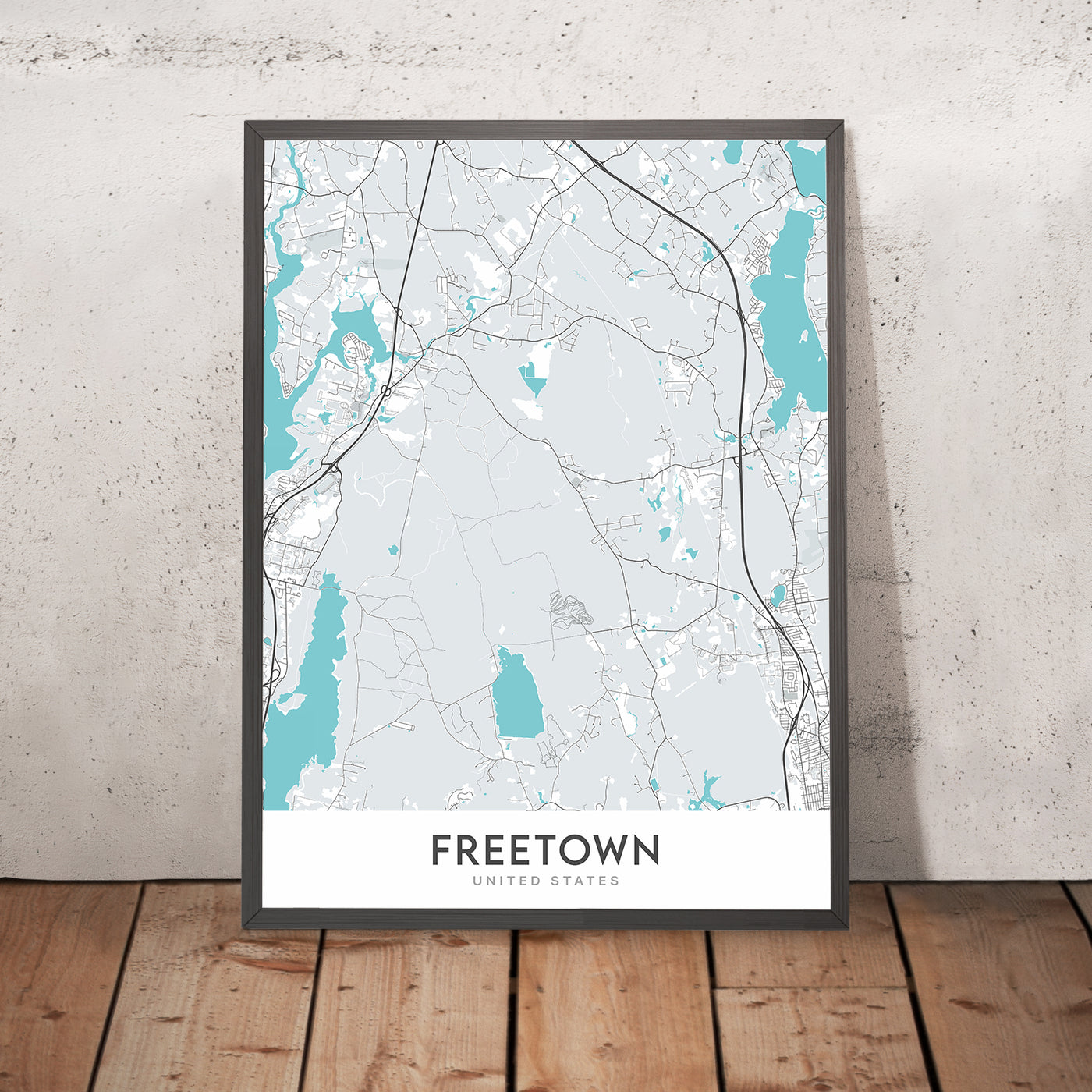 Modern City Map of Freetown, MA: Assonet River, Freetown State Forest, Lake Assawompset, US-44, MA-140