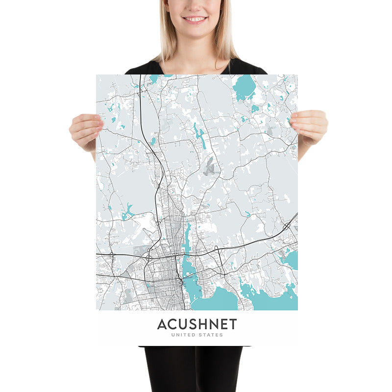 Plan de la ville moderne d'Acushnet, MA : Acushnet Center, North Acushnet, South Acushnet, East Acushnet, West Acushnet