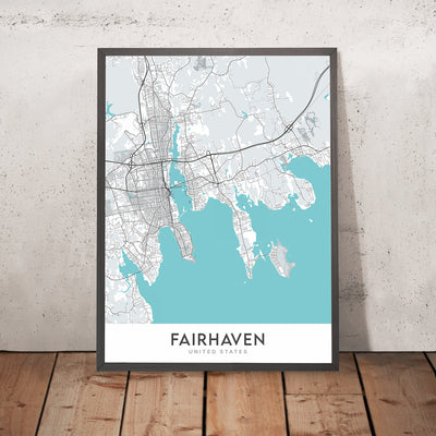 Mapa moderno de la ciudad de Fairhaven, MA: Fort Phoenix, Ayuntamiento, Biblioteca Millicent, Iglesia Unitaria Memorial, Escuela Secundaria Fairhaven
