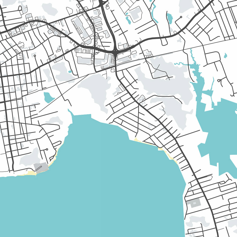 Plan de la ville moderne de Fairhaven, MA : Fort Phoenix, hôtel de ville, bibliothèque Millicent, église Unitarian Memorial, Fairhaven High School