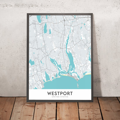 Plan de la ville moderne de Westport, Massachusetts : Horseneck Beach, hôtel de ville de Westport, bibliothèque publique de Westport, société historique de Westport, The Point