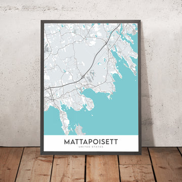 Mapa de la ciudad moderna de Mattapoisett, MA: Centro, Neck, North Mattapoisett, Ayuntamiento, Biblioteca Pública Gratuita de Mattapoisett 