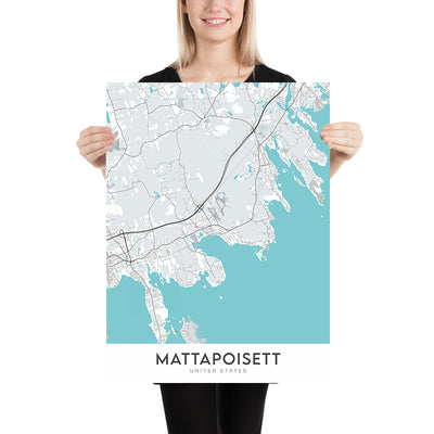 Mapa moderno de la ciudad de Mattapoisett, MA: Mattapoisett Center, Mattapoisett Neck, North Mattapoisett, Ayuntamiento de Mattapoisett, Biblioteca pública gratuita de Mattapoisett