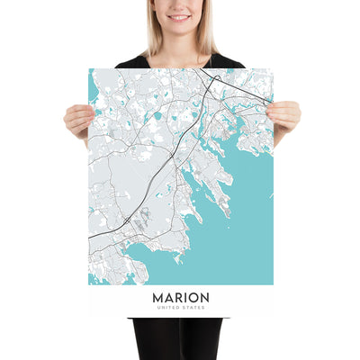 Plan de la ville moderne de Marion, MA : Marion Village, Sippican, Point Independence, Route 6, Route 105