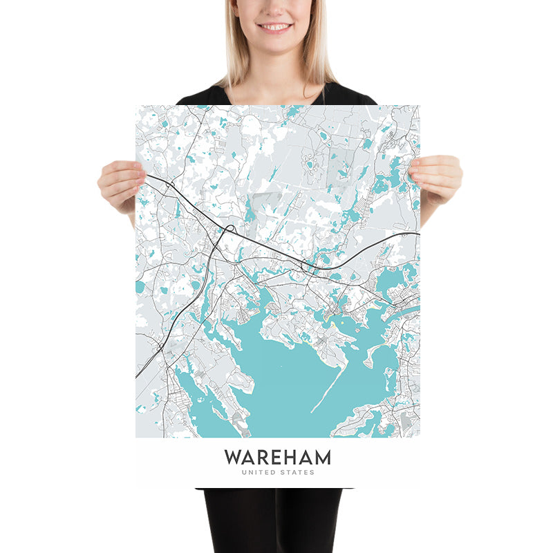 Plan de la ville moderne de Wareham, MA : rivière Agawam, baie Buttermilk, Great Neck, Little Neck, Long Beach